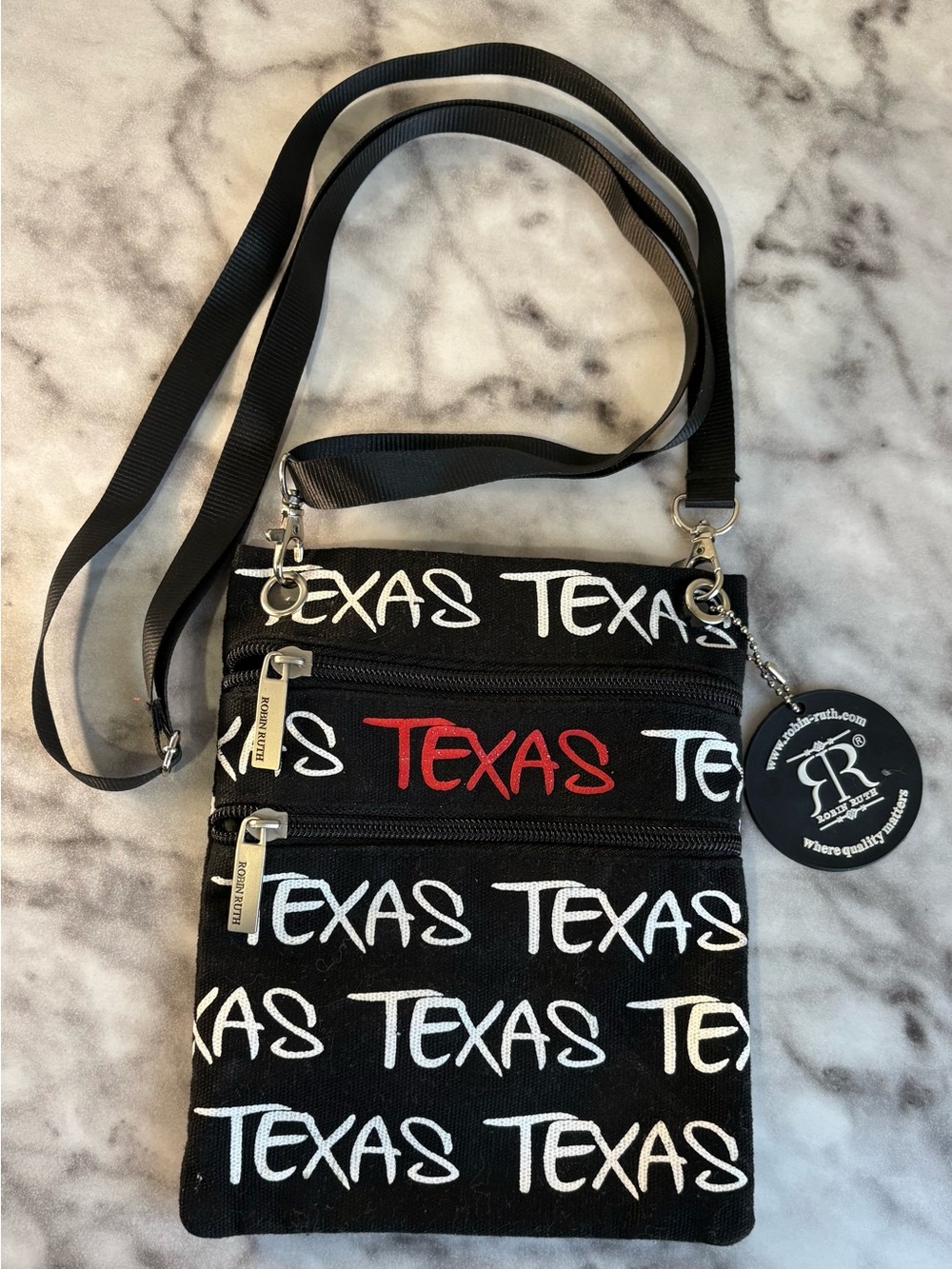 Robin Ruth Texas Black Canvas Mini Crossbody Travel Bag